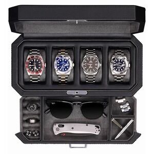 Luxury 4 Slot Leather Watch Box with Valet Drawer - Grey Jewelry Organizer